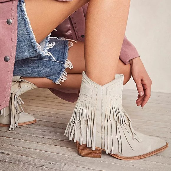Free People Shoes - *NEW* Lawless Fringe Suede Western Boots Color: Bone size 8.5